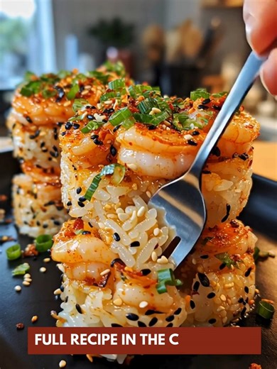 Sticky Shrimp Rice Stacks 🍤🍚 The viral Asian-inspired flavor stack that's bold, savory, and addictively chewy! 📝 Ingredients : 1 1/2 cups cooked sushi rice (or short-grain rice) 1/2 lb cooked shrimp, chopped or whole 2 tbsp rice vinegar 1 tbsp soy sauce 1 tbsp sesame oil 1 tsp honey or brown sugar 1 tbsp chopped green onions 1 tsp sesame seeds (white black mix) 1/2 tsp garlic powder Optional: a pinch of togarashi or chili flakes 🍽️ How to Make It: 1️⃣ Flavor the Rice Base: In a bowl, mix war