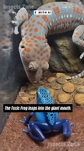 197K views · 1K reactions | The Titan Tokay Gecko thought its size mattered against the Blue Poison Dart Frog. Watch the primal terror ensue when raw power meets evolutionary toxicity. #toxicdefense #evolutionaryglitch #primalterror #survivalist #geckovsfrog #fblifestyle ⚙️ AI-generated dramatization — No real insects or creatures are involved in these visuals. | Insects Zone | Facebook