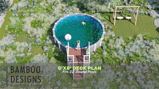 Elowen Round Pool Deck Plan – 6x8 Above-ground Pool Entry Deck With Staircase | DIY PDF Plans - Etsy