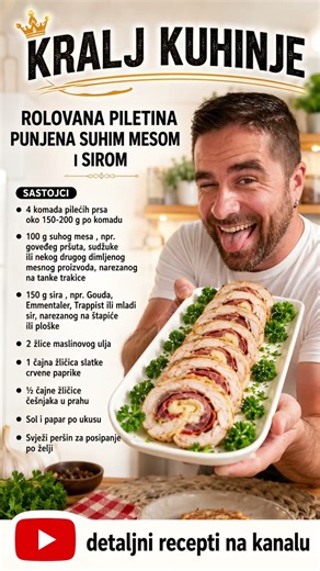 Rolovana piletina punjena suhim mesom i sirom👇RECEPT U OPISU👇