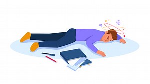 Vector illustration of a fainting boy. Cartoon scene with a guy who...