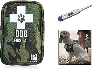 Dog First Aid Kit with Thermometer and Emergency Blanket - Puppy Kit - Pet Safety Supplies for Camping, Walks, Cycling, Car, Hikes - Treat cuts and scrapes