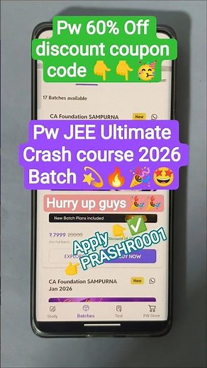 🚀 PW JEE Ultimate Crash Course 2026 | Class 12th Batch Coupon Code Revealed!#couponcode #jee #pw
