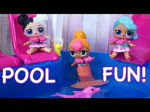 LOL SURPRISE DOLLS Find An AMAZING Babysitter & Go SWIMMING In Swimming Pool!