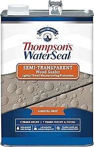 Thompson’s WaterSeal Semi-Transparent Waterproofing Wood Stain and Sealer, Coastal Gray, 1 Gallon