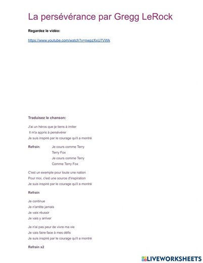Terry Fox- La Perseverance worksheet