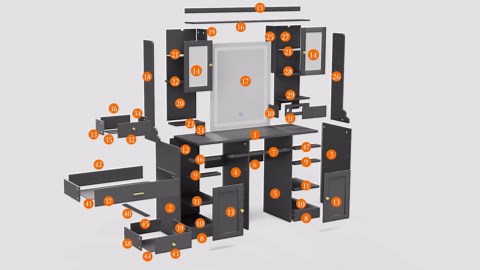 White Makeup Vanity Desk with Mirror and Lights, Large Vanity Table Set with Charging Station, Dressing Table with RGB Cabinets, Makeup Vanity Mirror with Light Desk and Drawers, 3 LED Light Modes