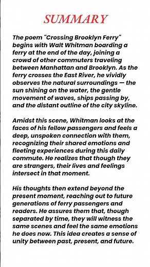 Crossing Brooklyn Ferry by Walt Whitman Summary | #americanliterature #waltwhitman