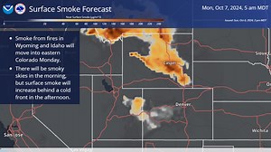 Smoke from fires in Wyoming and Idaho will move into Eastern Colorado on Monday. There will be smoky skies in the morning, but surface smoke will increase behind a cold front in the afternoon. #cowx For official air quality information follow Colorado Department of Public Health and Environment or visit colorado.gov/airquality | US National Weather Service Denver/Boulder Colorado