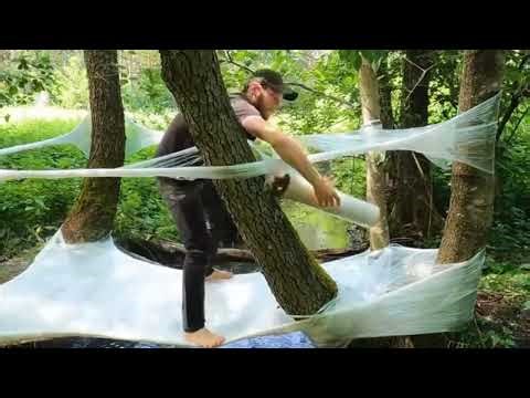 Bushcraft Survival Over Water | Plastic Wrap Hammock Shelter Build in Forest 🌲