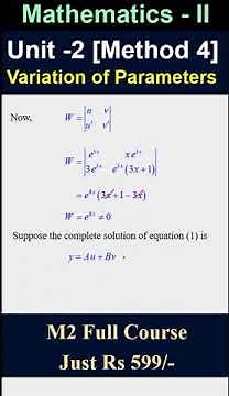 Problem 1 : Variation of Parameters || Second order Differential Eq. || Dr Sonendra Gupta