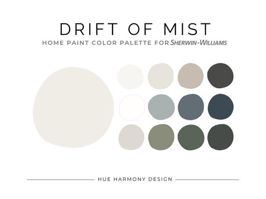Drift of Mist Sherwin Williams Paint Palette Whole House Paint Color Palette Home Color Scheme Drift of Mist Coordinating Paint Colors 2025 - Etsy