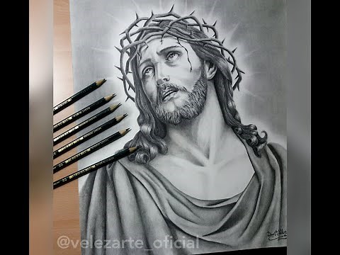 Dibujo realista de Jesús lápices de grafito - Drawing Jesus realistic Time lapse graphite pencils