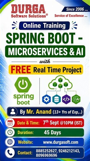 SPRING BOOT - MICROSERVICES & AI with FREE Real Time Project Online Training @ DURGASOFT #durgasoft