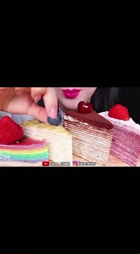 ASMR crepe cake rainbow,tiramisu,strawberry dan vanila (Yt:Jane ASMR)#mukbangasmr #crepecake #sweetcakes #janeasmr제인 #fypage