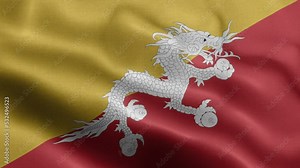 Flag Of Bhutan - Bhutan Flag High Detail - National flag Bhutan wave Pattern loopable Elements - Fabric texture and endless loop - Highly Detailed Flag - The flag of fluttering in the wind