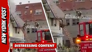 Video captures firefighter’s scary fall during LA house fire