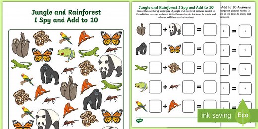 Jungle and Rainforest I Spy and Add to 10
