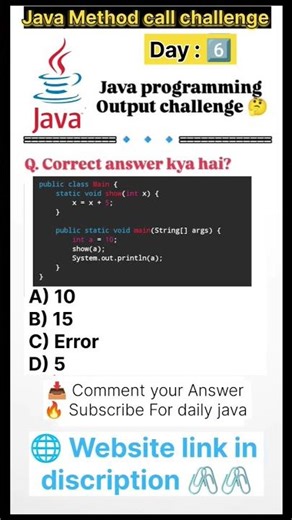 Java Daily challenge| Day : 6 /30 method call Challenge 🔥#java #javaprogramming #javachallenge
