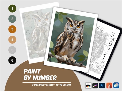 Horned Owl Paint by Number Printable, Adult Bird Nature Coloring Page (digital Download) - Etsy