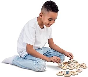 PlanToys Braille Alphabet A-Z Braille-Reading Alphabet Learning Toys - 26 Sustainably-Made Traceable Wooden Tiles with Upper and Lower Case Letters and Braille