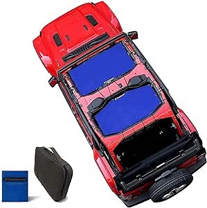 Shadeidea Sun Shade for Jeep Wrangler JL Unlimited (2018-2023) 4 Door Front and Rear 2 Piece-Blue Mesh Screen Sunshade JLU Top Cover UV Blocker with Grab Bag-10 Year Warranty
