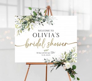 Bridal Shower Sign, Bridal Shower Welcome Sign, Greenery Bridal Shower Decorations, Bridal Shower Invitation, Bridal Shower Party Sign - Etsy
