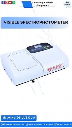 🌈 Introducing the Visible Spectrophotometer by Dinesh Scientific Experience precise and reliable optical measurement with the Visible Spectrophotometer from Dinesh Scientific — designed to deliver accurate absorbance readings and ensure high performance in every laboratory application. ✨ Key Highlights: 1️⃣ High accuracy and stable wavelength performance 2️⃣ User-friendly interface for easy operation 3️⃣ Reliable optical system for consistent results 4️⃣ Durable design for long-lasting use 🔬 D