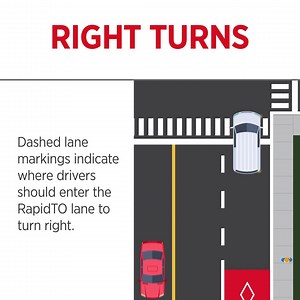 RapidTO bus lanes are helping to keep bus schedules on time and more reliable. Drivers can use the lanes to make safe turns. toronto.ca/RapidTO | City of Toronto
