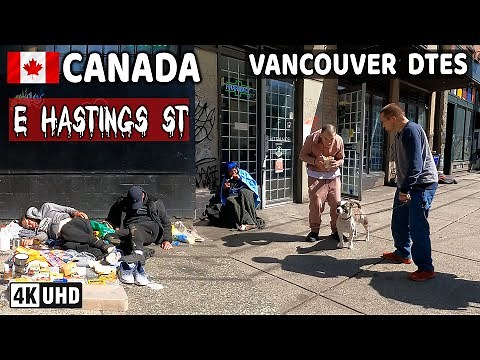 🇨🇦 【4K】 East Hastings St. Downtown Vancouver BC, Canada. Street Walk.