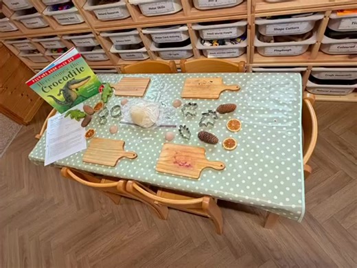 Our children are really enjoying animals of all shapes and sizes. So we used crocodiles alongside Here Comes The Crocodile book, to print on homemade play dough incorporating leave shapes and autumn resources to end our autumn topic. Planning helped by @PlayPlan - EYFS Activities . #earlyyearspractitioner #homebasedbusiness #childminder #earlyyearsfoundationstage #playplan