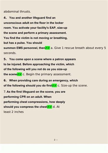 American Red Cross Lifeguard Test A Questions 20252026 Consisting Of 75 Questions With Verified Answ