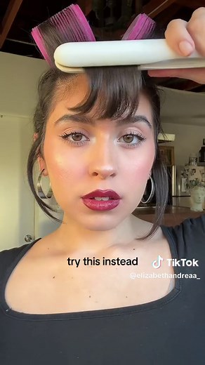 Hair hack for Sabrina Carpenter bangs 🎀✨ #bangstutorial #curtainbangs #sabrinacarpenterhair #howistylemybangs #hairtok