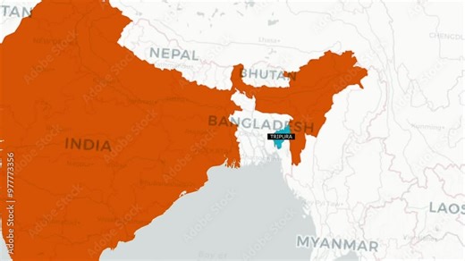 Tripura map animated video. Tripura location in India highlighted. Tripura Map animation video.Tripura Map