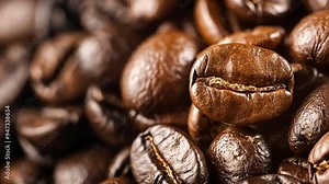 Close-up of roasted coffee beans, showcasing their rich brown color and natural texture