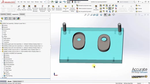 Complete two station transfer die designed in LogoPress