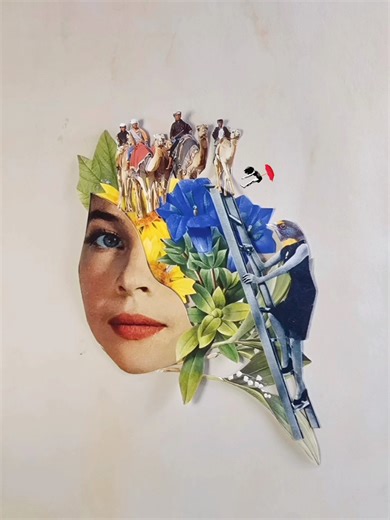 Es mi primer collage creado desde Dubái. Todavía estoy aprendiendo a mirar esta ciudad. Cada mañana, unos pájaros aparecen en la ventana y me recuerdan que el proceso también empieza ahí: en lo que se repite, en lo que acompaña, en lo que pasa desapercibido. Este collage nace de ese ritmo. #collageartist #handmadecollage