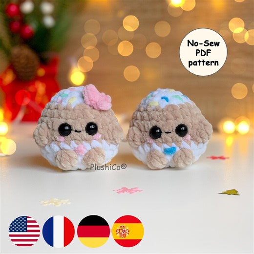 Gingerbread Man CROCHET PATTERN, Christmas No Sew Amigurumi Small Ornament, Mini Cookie babies