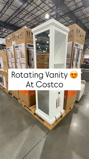 Spotted this beautiful Rotating Vanity Bookcase at Costco‼️ Love that it has a full length mirror, 3 fixed shelves, jewelry organizer, tilt out bottom compartment, and hooks for bags and accessories 🥰 #costco #costcofinds #vanity #beauty | Costcothisweek