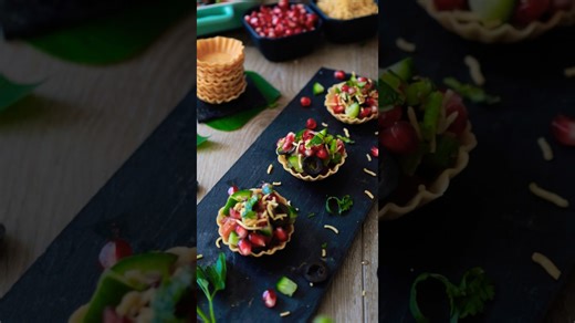 Greek canapé chaat. Fusion appetizer with Greek and Indian flavors