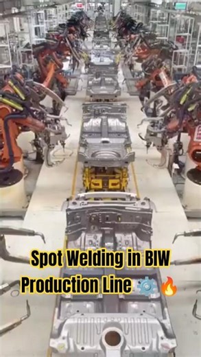 Spot Welding in BIW Production Line ⚙️🔥#shorts #robot #robotics #machine #mechanicalengineering #yt
