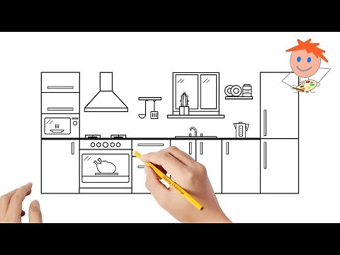 How to draw a modern kitchen | Easy drawings