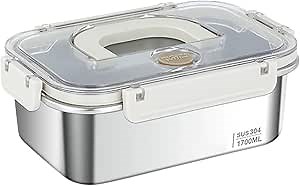 Stainless Steel Food Storage Containers with Handle Leak Proof & Airtight Lids For Kitchen,Meal Prep Lunch Box,Dishwasher Safe,Oven/Freezer/Microwave,Meal Prep Containers Reusable & Stackable (1700ML)