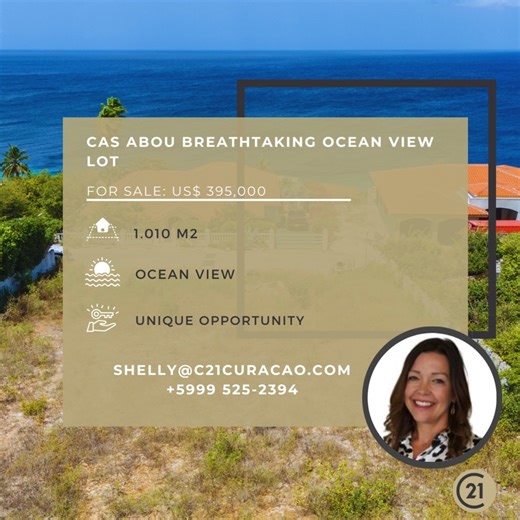 FOR SALE: Cas Abou Breathtaking Ocean View Lot Welcome to Cas Abou, a tranquil, gated oasis with private access to the water, just minutes away from one of Curaçao's most famous beaches! Asking Price from: US$ 395,000 ✅ Owned land ✅ Panoramic ocean view ✅ Nearby the beach ✅ Peaceful environment ✅ Lot size of 1010 m2 Want to see more? Check it out via: https://rb.gy/37wfkc Or book a viewing with one of our agents: 📞Shelly: (599 9) 525-2394 📞Office: (599 9) 737-0201 📧shelly@c21curacao.com 📧off