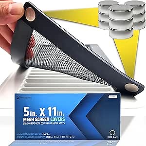 Powerful Magnetic Vent Screen Mesh Covers (3-Pack) That Will Never Move or Fall - for Floor, Wall & Ceiling Registers of Width 5" to 6", Length 11" to 12" - Super Strong Neodymium Magnets | Black