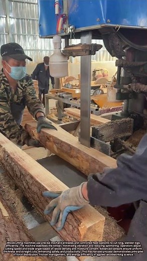 Precision Woodcutting Machines Efficiently Slicing Long Slender Timber Logs