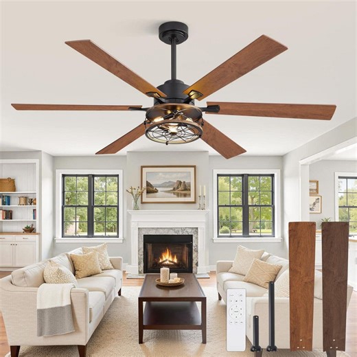 Check The Home Depot's Q&A Before Buying: MOKSILED 65 in. Farmhouse Indoor/Outdoor Black Ceiling Fan with Light and Remote, 6 Speed Reversible DC Motor for Living room