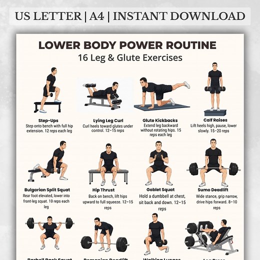 Men’s Lower Body Workout Printable | Leg & Glute Exercise Chart for Men | Home Gym Poster | 16 Lower Body Exercises | Instant Download - Etsy