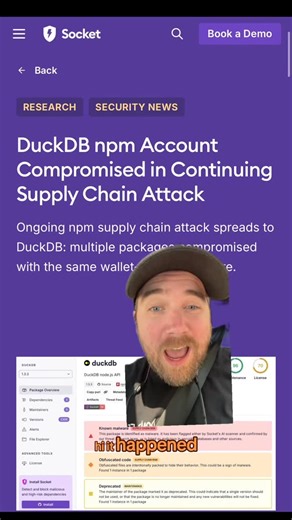 Matt Johansen on Instagram: "Another one! This crypto stealing malware is having a very successful phishing campaign against npm devs right now. Check your JavaScript packages everyone!"
