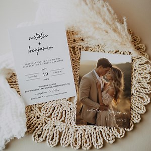 Modern Wedding Invitation, Photo Wedding Invitation Template, Minimalist Wedding Invite, Printable Wedding Invitation, Digital Download - Etsy